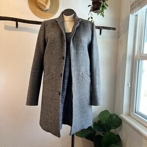 Calibrate Heathered Gray Woven Wool Blend Button Front Trench Coat Size Large